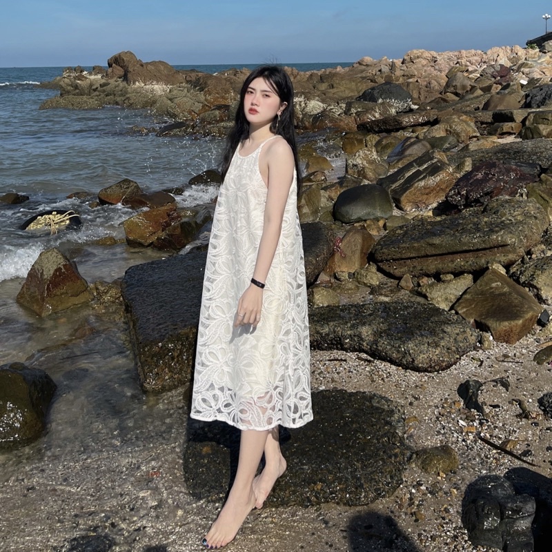 Đầm Váy Trắng Maxi Dây Hai Lớp Cao Cấp free size mẹ bầu big size