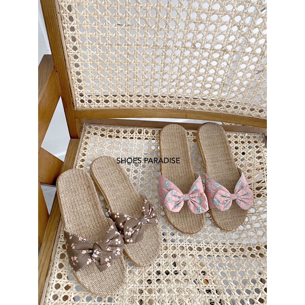 Dép Cói Nơ Bông Nhỏ Nhẹ và Êm Dễ Mang,Tiện Lợi đi Du Lich,Văn Phòng...