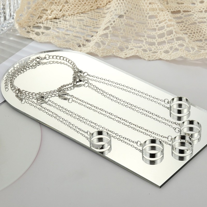 [Serendipity] Nhẫn Dạng Hở Phối Tua Rua Hình Học Màu Bạc Phong Cách INS Bằng Kim Loại Mịn Màng Phong Cách INS Dành Cho Nam / Nữ