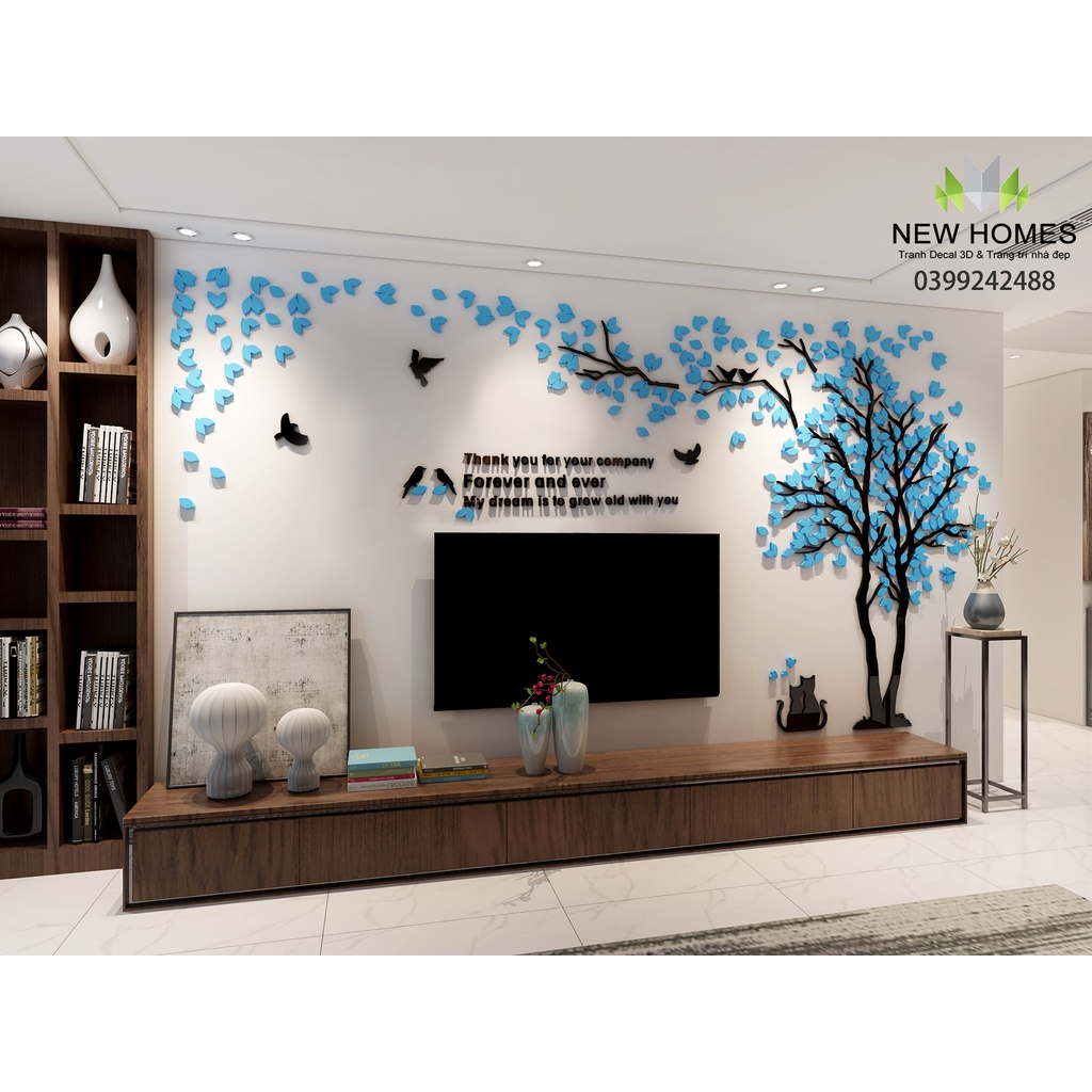 Tranh dán tường mica 3D-Cây tình nhân,trang trí phòng khách,nhà hàng,spa,quán cafe