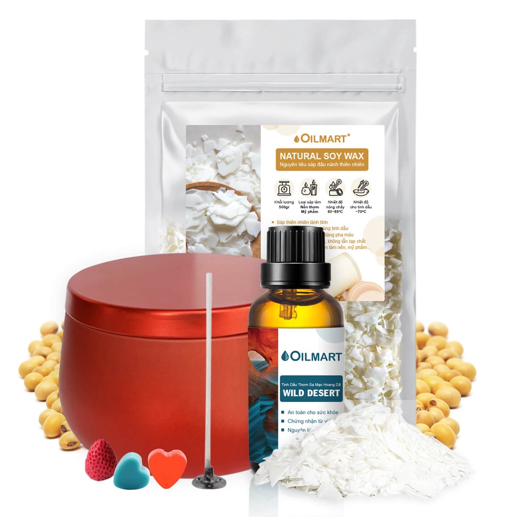 Bộ Nến Thơm Tự Làm Oilmart Scented Candle Diy Kit - Hủ Nhôm 200g 01 hủ nhôm (tự chọn ).