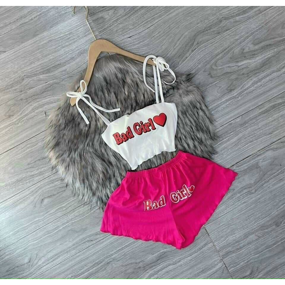 Set đồ nữ áo croptop 2 dây  kèm quần cộc có mút ngực lưng co giãn thun lạnh mẫu 2021