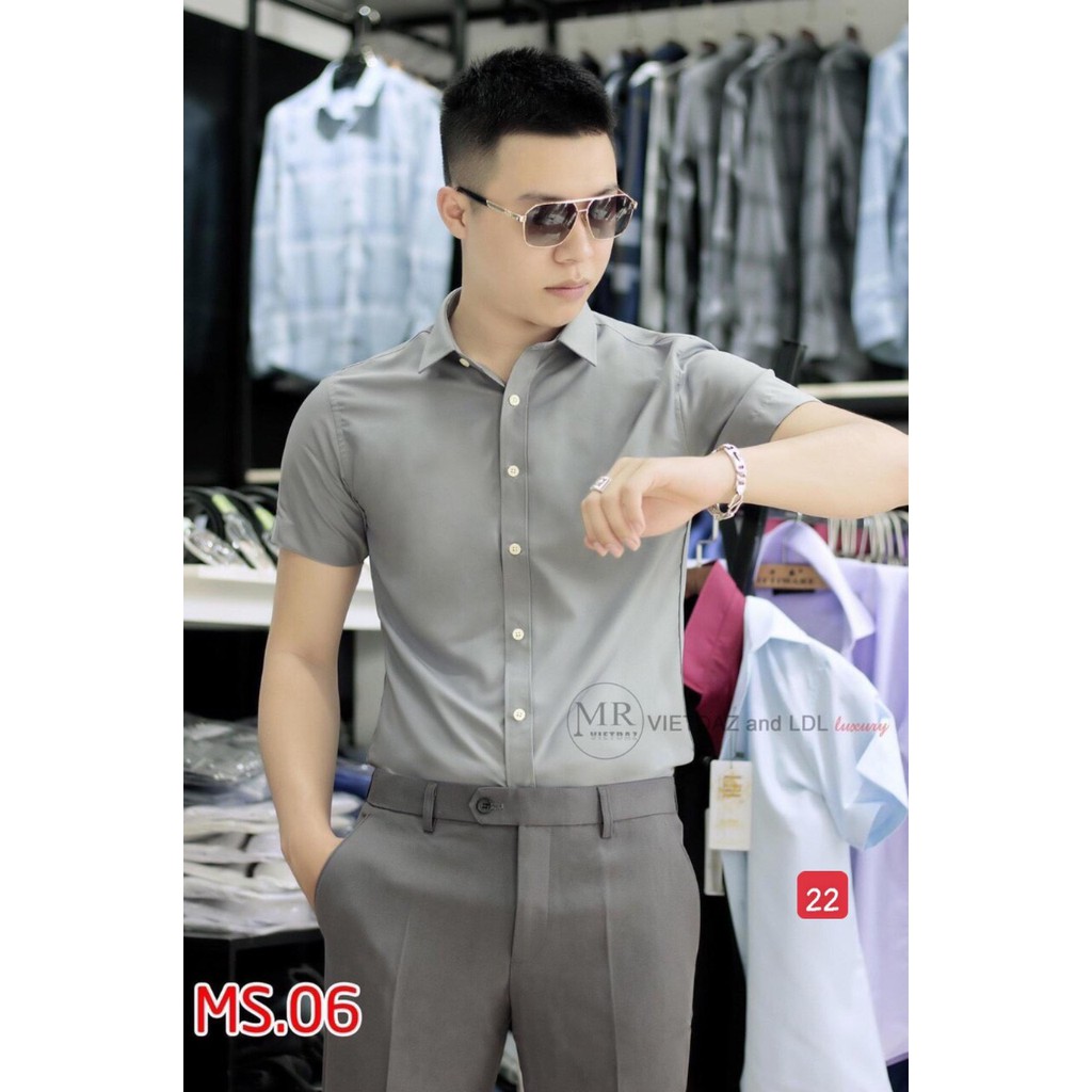 Áo sơ mi nam tay ngắn trơn đủ màu vải lụa mềm mát-HANA FASHION- màu sắc đa dạng. Lịch lãm , sang trọng