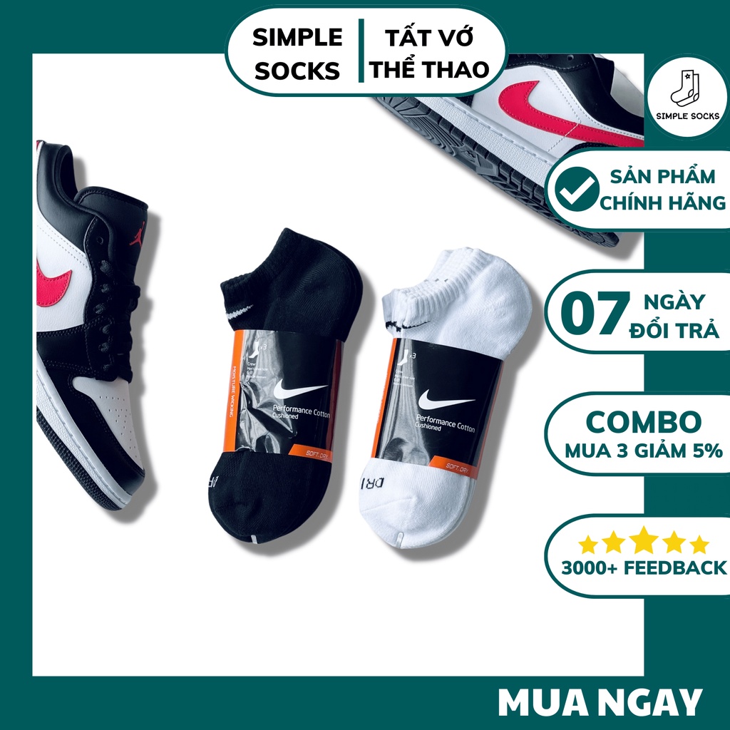 Vớ Nike Cổ Thấp ️⚽FREESHIP️️⚽Tất Nam Nữ Unisex Chính Hãng - Chất Dày Dặn Cao Cấp Chống Hôi Chân - Đen Trắng
