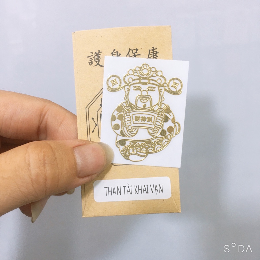 Bộ tứ linh phù THẦN TÀI + ĐỔI VẬN + BỒ TÁT + ĐÀO HOA dán mặt lưng điện thoại