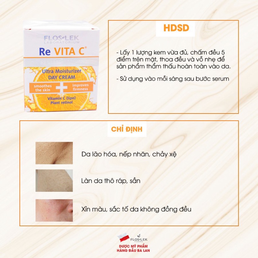 Kem vitamin C Floslek dưỡng ẩm làm sáng - giảm nhăn và trẻ hóa da 50ml Chính hãng