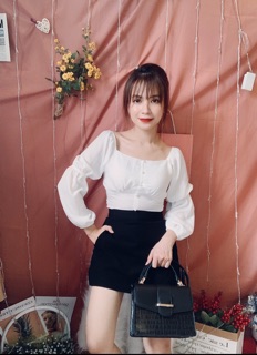 Áo sơ mi lụa tơ sống cổ ren (ảnh thật)