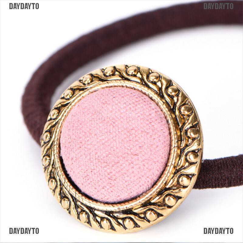 Băng Đô Cài Tóc Co Giãn Đính Nút Phong Cách Vintage Cho Nữ