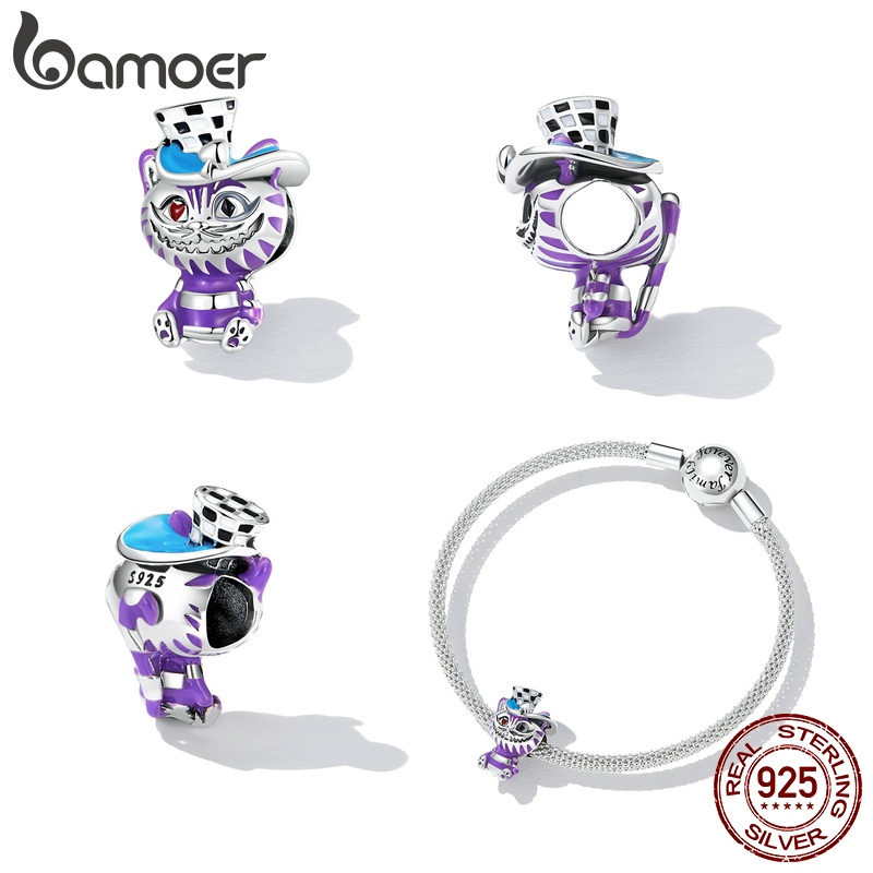Mặt xỏ Bamoer bạc 925 hình mèo con hoạt hình nhiều màu đáng yêu cho bé