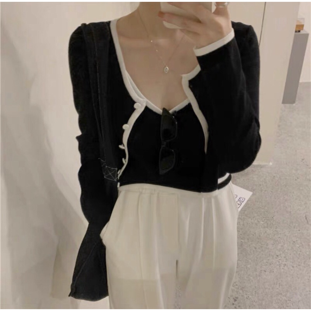 Áo cardigan cặp viền phối màu thiết kế trẻ trung freesize