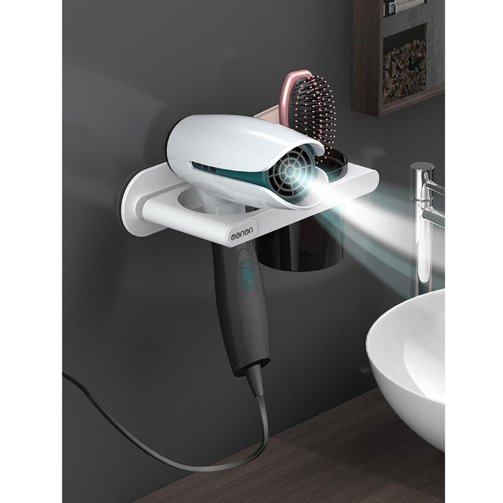 Kệ Để Máy Sấy Tóc Treo Tường Đa Năng Kèm Cốc Để Đồ Oenon