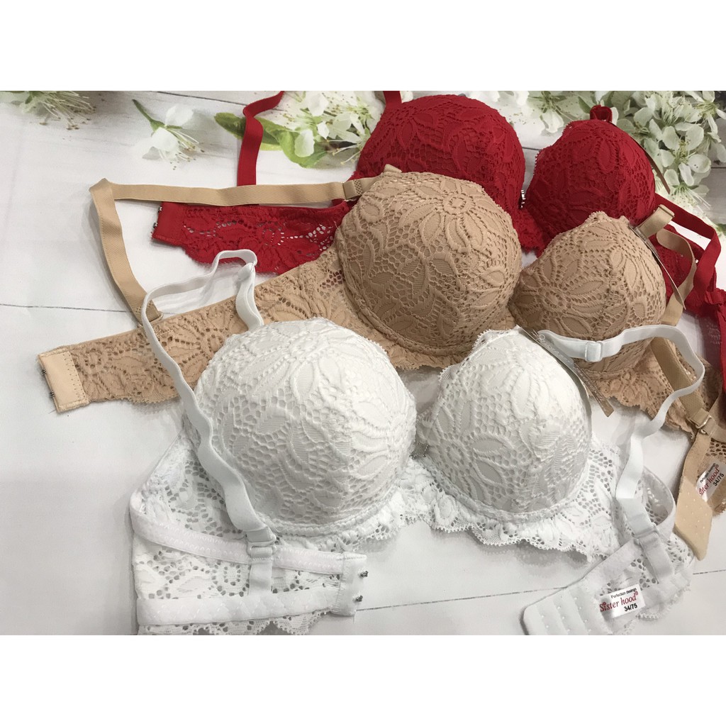 Áo ngực nữ nâng đẩy 4cm, áo lót mút mềm, nội y có gọng Thái Lan ren Sisterhood 2055, Leblur