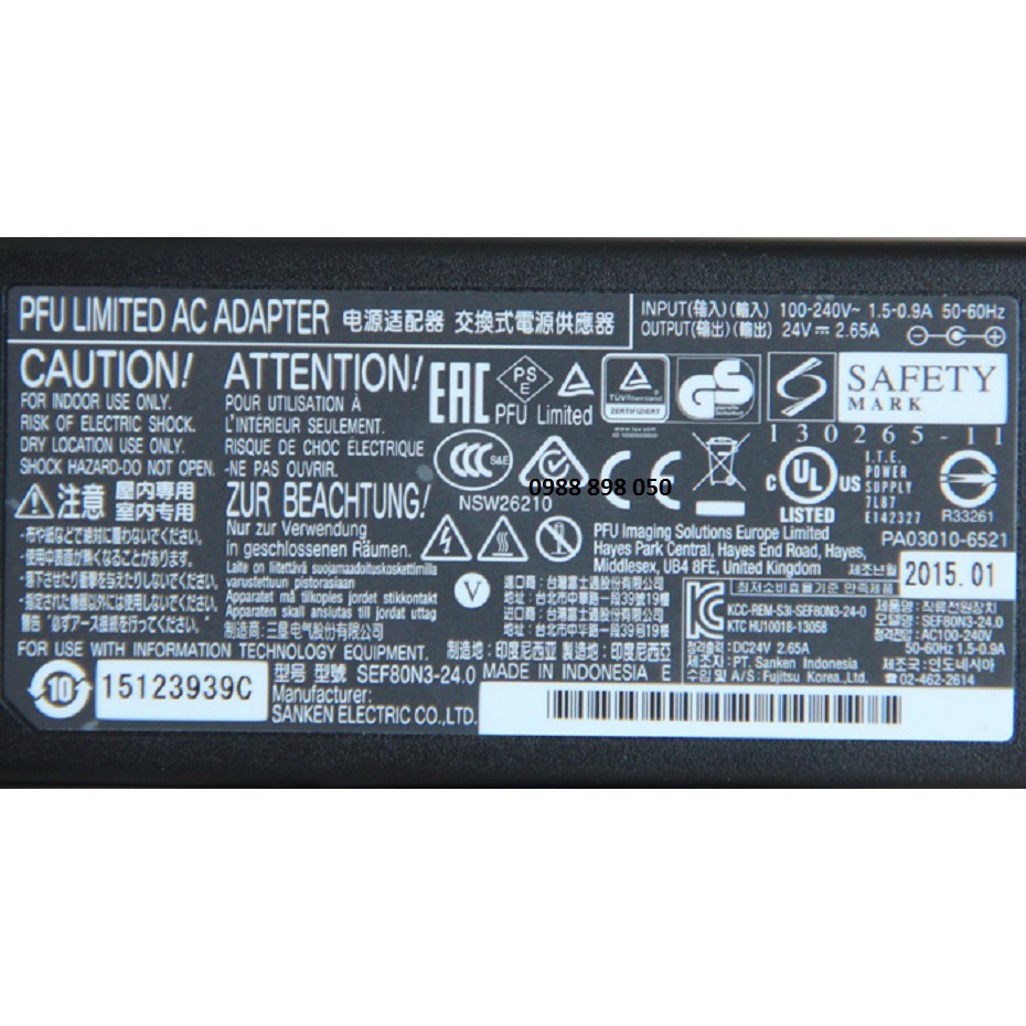 BỘ CHUYỂN ĐỔI NGUỒN 24V 2.65A (63W) FUJITSU FI6125LA / 6225LA / 6240 / 6240Z BẢN GỐC