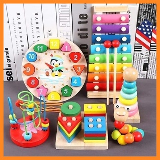 Combo 6 món đồ chơi bằng gỗ phát triển trí tuệ, an toàn cho bé
