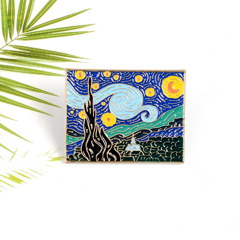 Fashion Vincent Van Gogh's Oil Painting Starry Night Enamel Pin Artist Badge Brooch