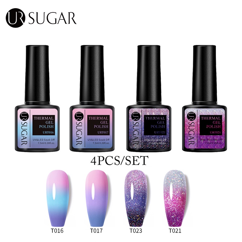 Set 4 lọ gel sơn móng tay UR SUGAR màu xanh dương/hồng ánh nhũ nổi bật