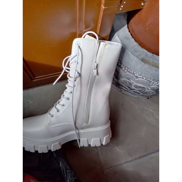 SẴN Giày Bốt Martin cao cổ đế độn, boots cao cổ buộc dây kéo khoá , chất da Pu đẹp mềm  B006