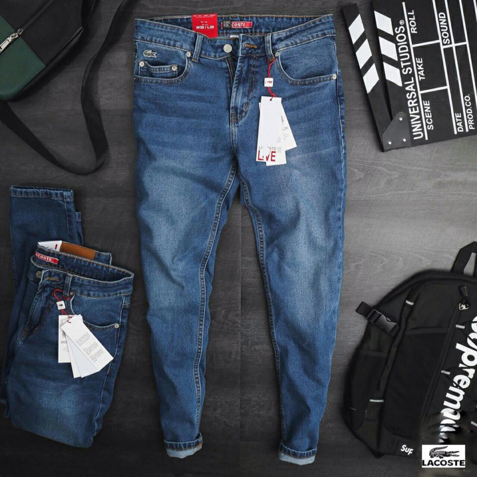 Quần Jean dài Nam LCST xanh wash,Form Slimfit.chất vải co dãn,ống 15-18cm,Hàng VNXK - 122113