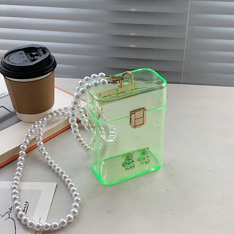 Túi đeo chéo Mini trong suốt phối dây xích thời trang mùa hè Hàn Quốc 2021