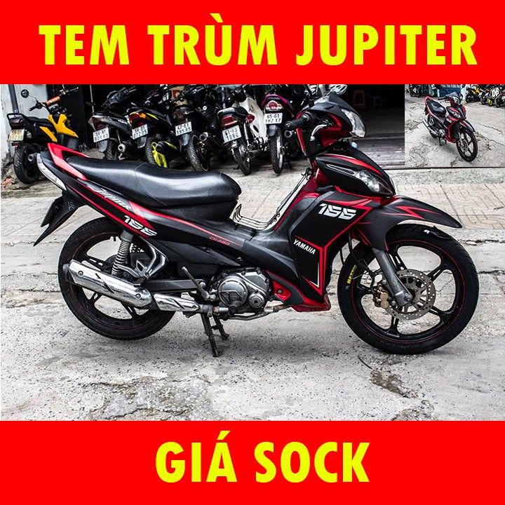 Tem Trùm Xe Jupiter Đen Viền Đỏ ( mẫu mới )