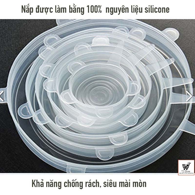 BỘ 6 NẮP ĐẬY SILICON THAY THẾ MÀNG BỌC THỨC ĂN - SET 6 MIẾNG