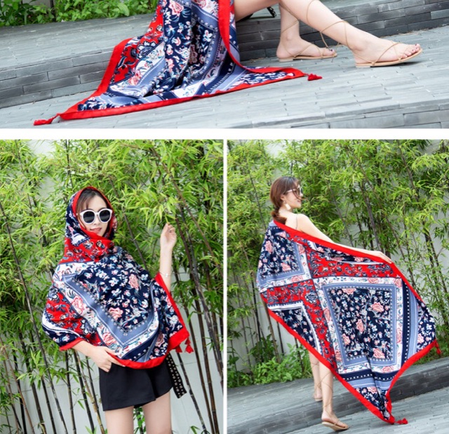 Khăn choàng boho đi biển - Khăn choàng thổ cẩm chất viscose chuẩn chất đẹp BH02