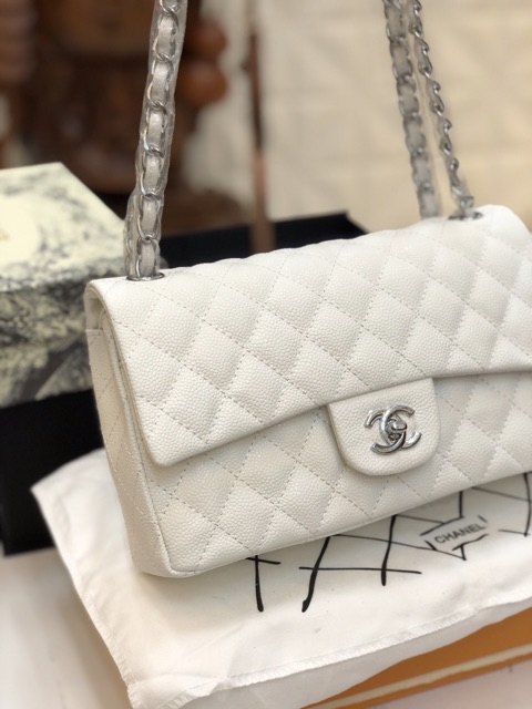 Túi classic super da dê màu trắng size 26cm