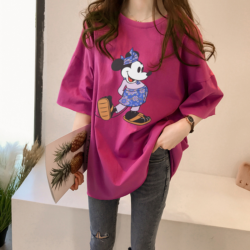 NRVP Áo thun tay ngắn cổ tròn in họa tiết hoạt hình thời trang dễ thương cho nữ