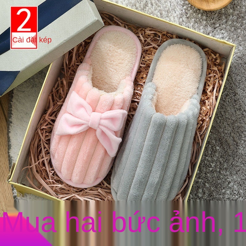 Dép bông đi trong nhà thắt nơ thời trang mùa đông xinh xắn