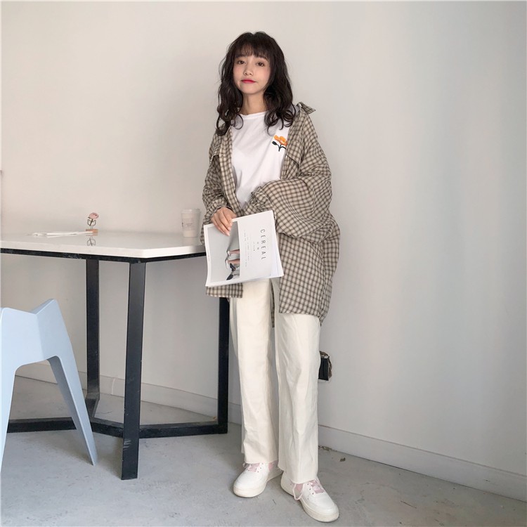 Áo sơ mi nam Bape form rộng họa tiết kẻ caro cổ bẻ tay dài phồng (đen, be) ulzzang