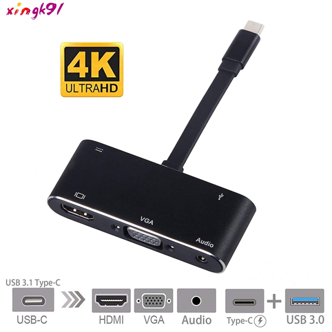 5 in 1 Type-C to HDMI/VGA/ Audio/USB 3.0 Port+USB C Female Port Converter Adapter Bộ điều hợp chuyển