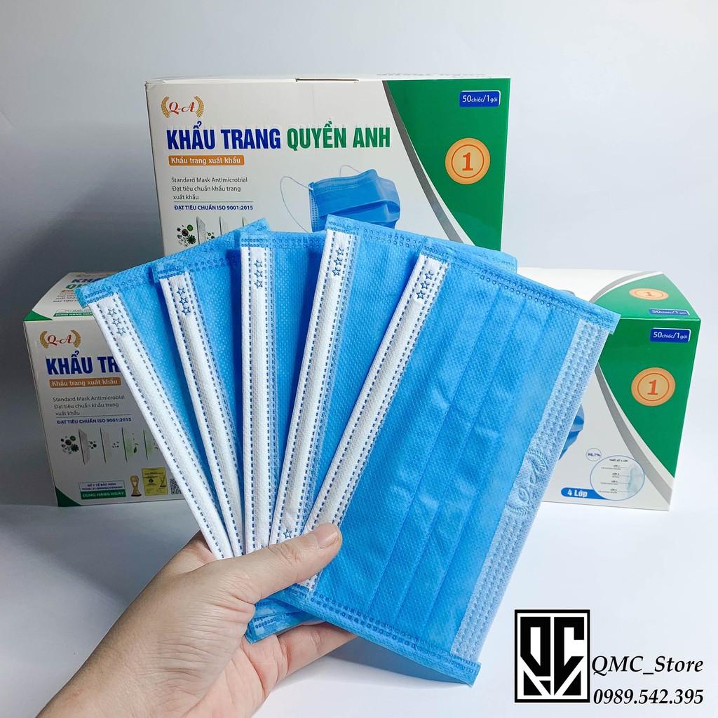 <Siêu Sale>Khẩu trang y tế 4 lớp Quyền Anh 4 màu, Hàng chính hãng ( Hộp 50 cái )# QMC