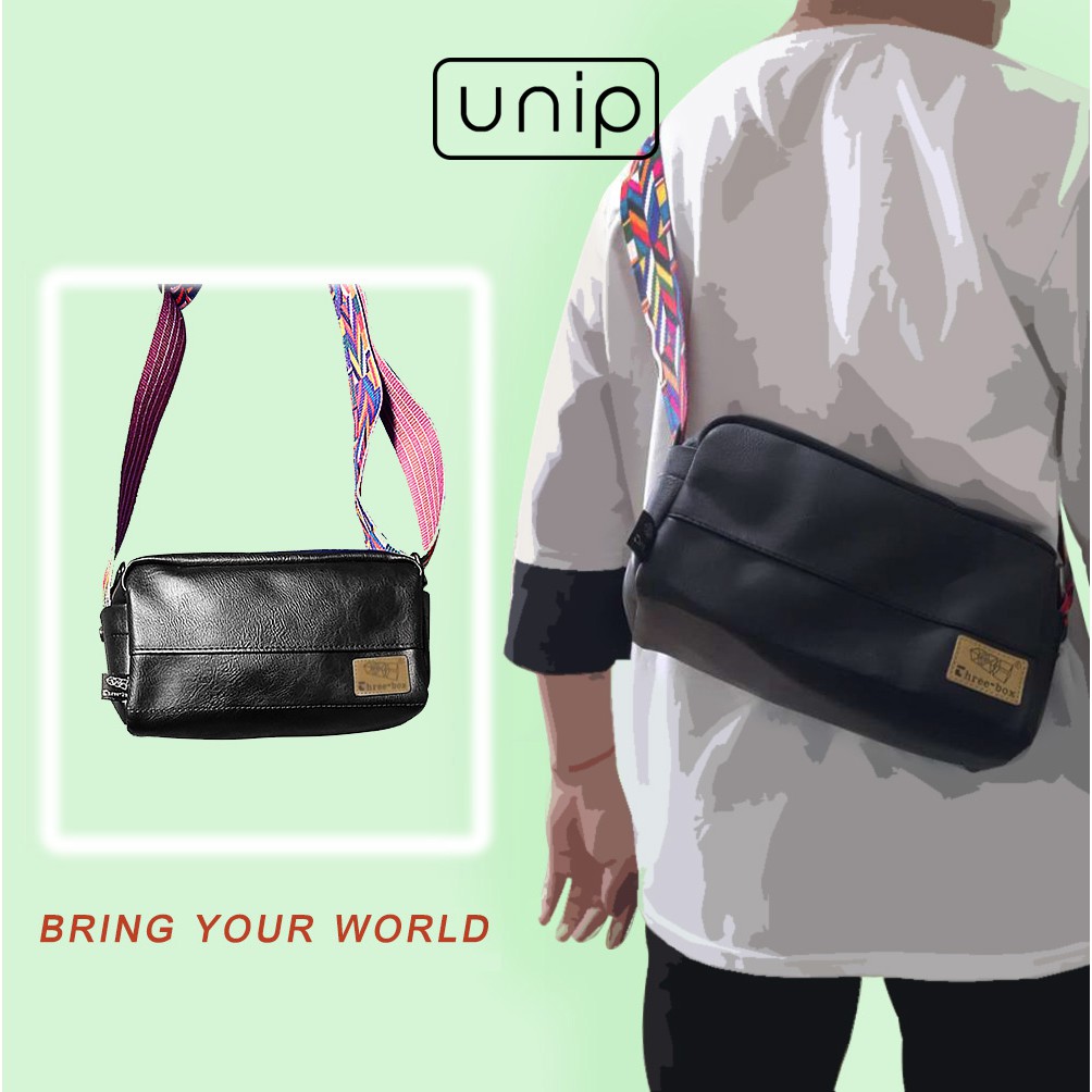 Túi đeo chéo da nam nữ dây thổ cẩm mã U50043 - UniP