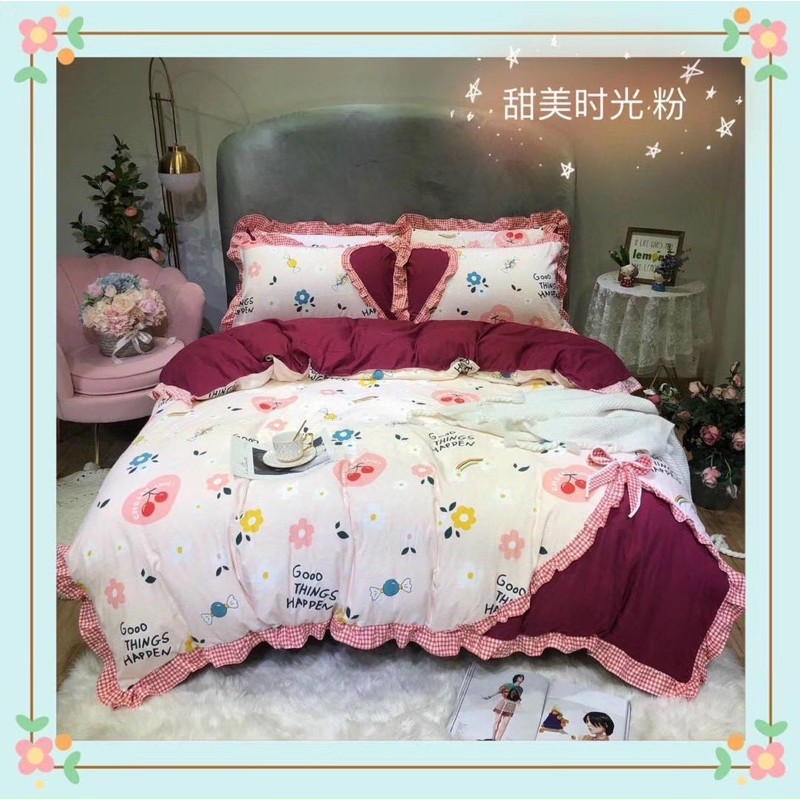 Set Chăn Ga Gối Cotton Hoạt Tính Viền Bèo /Phối Thắt Nơ siêu Kute | BigBuy360 - bigbuy360.vn