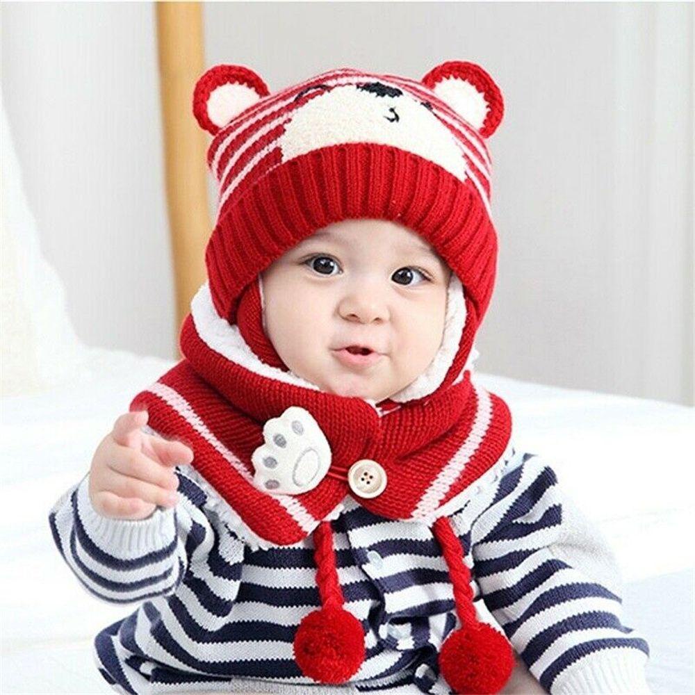 Set Mũ Len Kèm Khăn Choàng Cổ Giữ Ấm Cho Bé