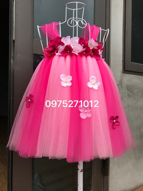 Đầm tutu cho bé ❤️FREESHIP❤️ Đầm tutu hồng sen pha hồng phấn 32 tú cầu