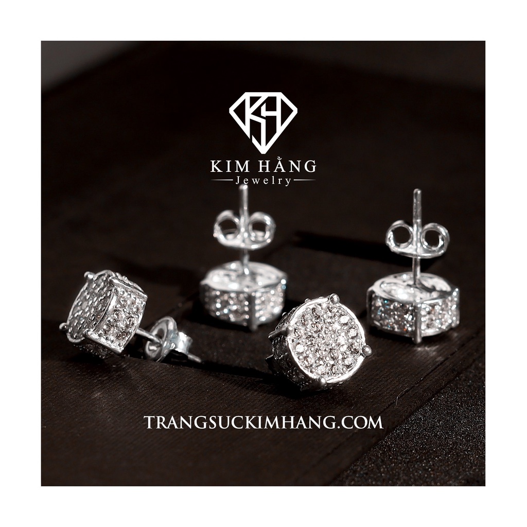 Khuyên Tai Bạc Nụ Tròn Đá Tấm Thiết Kế KHJER025- Chốt Đẩy