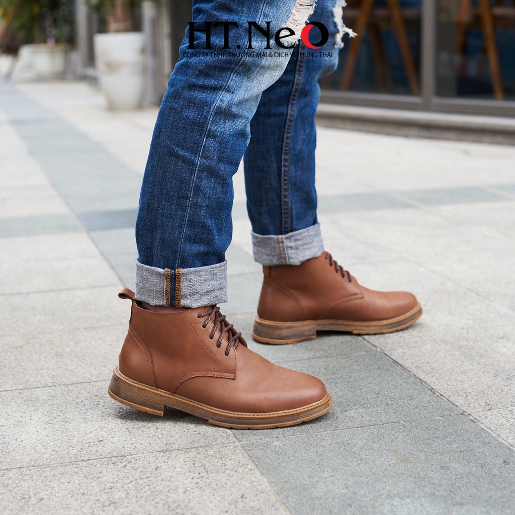 Giày boot nam HT.NEO Da bò thật 100%, đế đúc cao su nguyên khối chống trơn trượt, phong cách mạnh mẽ bụi bặm DN32-VB | BigBuy360 - bigbuy360.vn