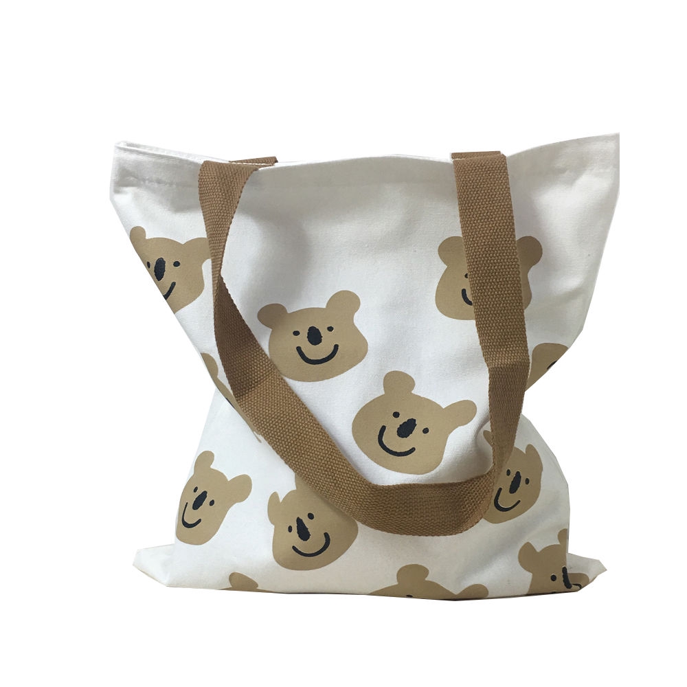 Túi Xách Vải Canvas In Hoạ Tiết Gấu Hoạt Hình Dễ Thương Xinh Xắn 22010