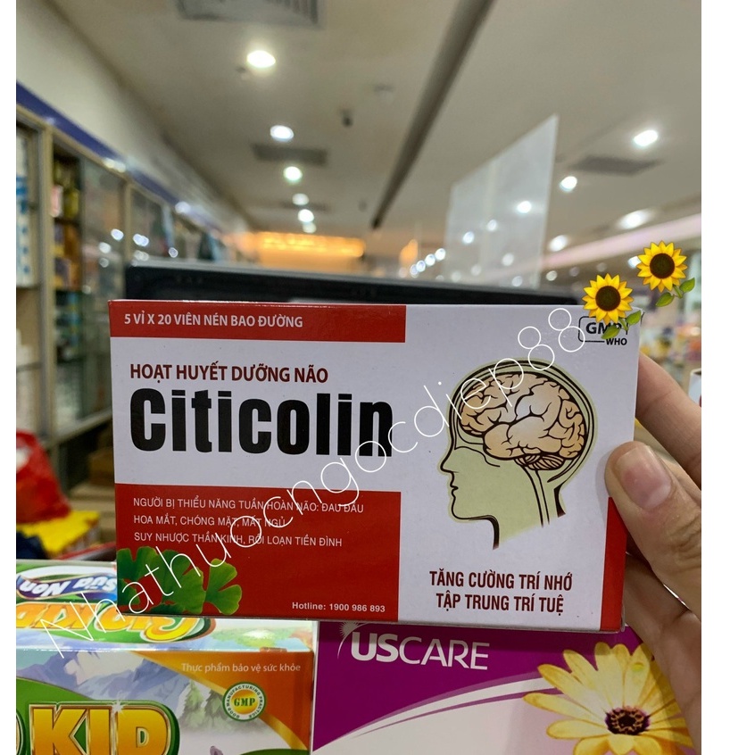 Hoạt huyết dưỡng não Citicolin - Hỗ trợ giảm đau đầu ,hoa mắt chóng mặt (Hộp 100 viên)