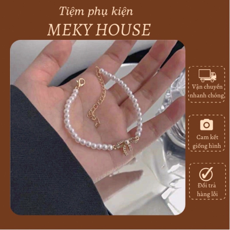 Vòng tay ngọc trai nhân tạo mix nơ đính đá