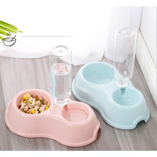 Bát Nhựa Đôi Hình Xương Có Nút Cấp Nước Uống Tự Động Dành Cho Thú Cưng (Không Kèm Bình)