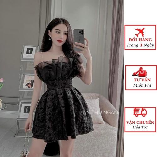 Váy 2 dây nữ ngọc gấm xốp phối ngực tơ viền bèo dáng xòe tiểu thư bánh bèo đi tiệc cưới ulzzang Hàn Quốc