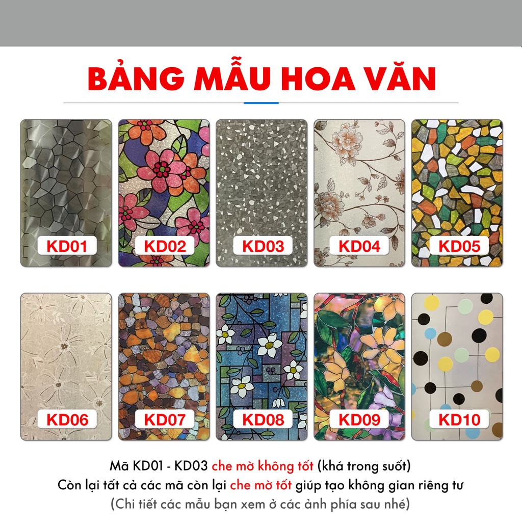 Decal dán kính mờ 3d dày hoa văn sắc nét chống nhìn trộm, giấy dán kính cửa sổ phòng ngủ nhà tắm phòng khách 0.9mx0.5m