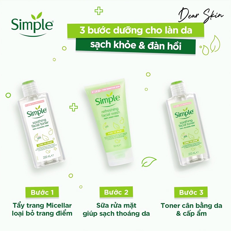 Nước Tẩy Trang Simple Micellar Water 200ml dành cho da nhạy cảm