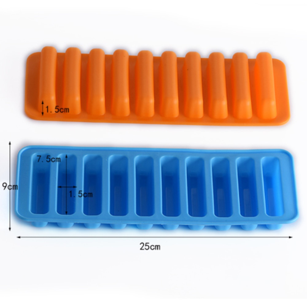 10 Lỗ Silicone Kem Moulds Dài Ngón Tay Cái Thanh Socola Khuôn Bánh Hình Thú Ổ Bánh Kẹo Khay Đá Dây Popsicle Bánh DIY