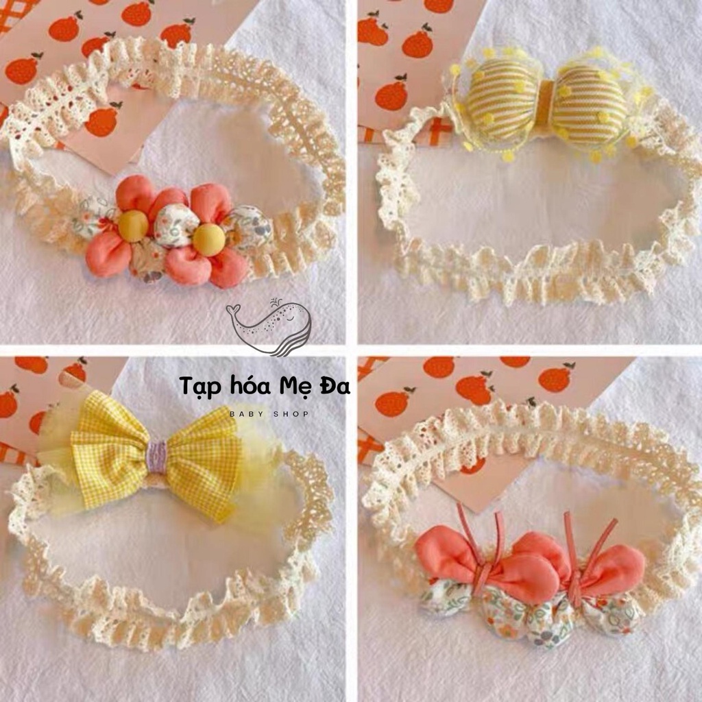 Băng đô cài tóc/turban đính hoa vải handmade size nhỏ cho bé sơ sinh 0-36 tháng