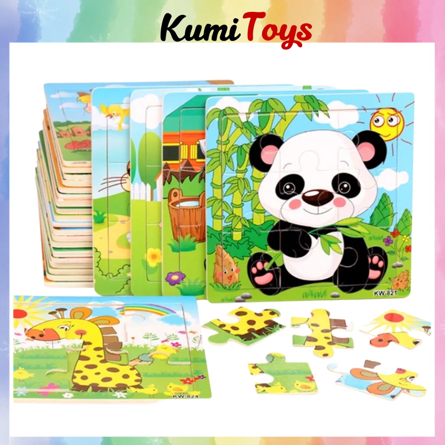 Đồ chơi xếp hình Tranh Ghép gỗ 9 miếng cho bé phát Triển Trí Tuệ Kumi toys