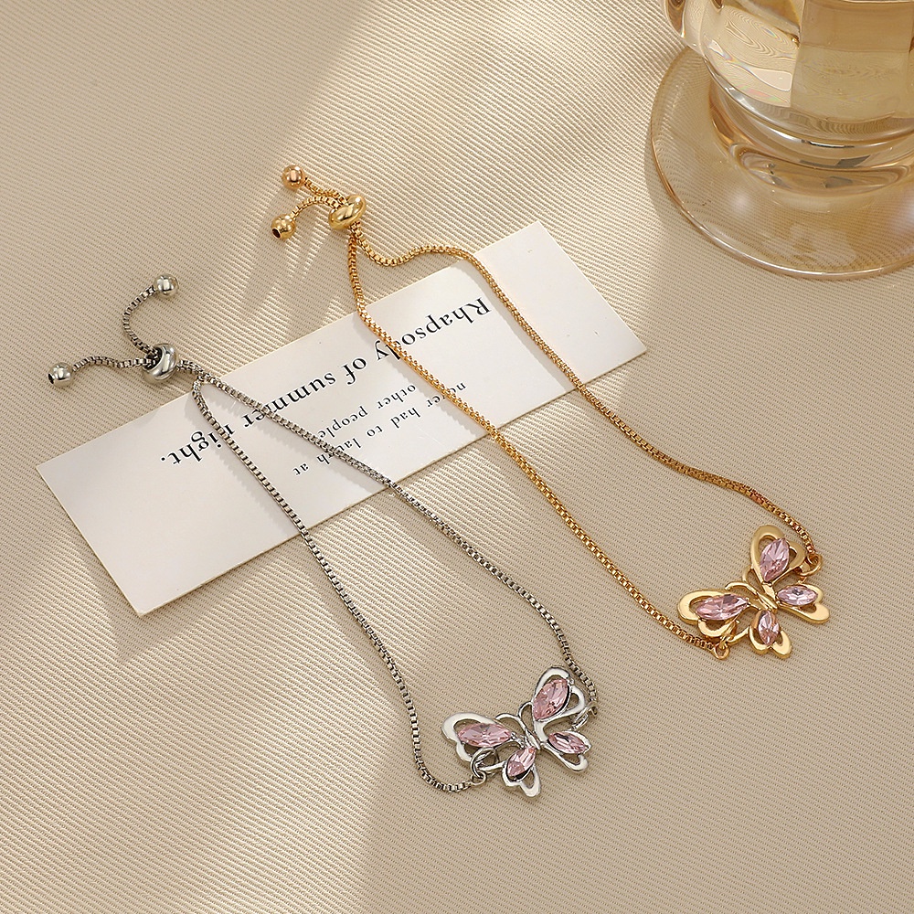 Vòng Tay Hình Bướm Đính Đá Hồng Thời Trang Cho Nữ