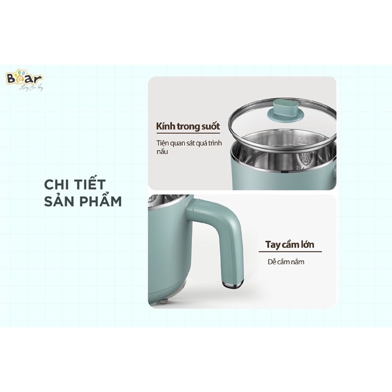 Nồi lẩu mini đa năng 2 tầng Bear DRG-D12M5, Ca nấu lẩu mini gia đình, 3 lớp cách nhiệt, Công nghệ giữ nhiệt kép,Bh 18t.